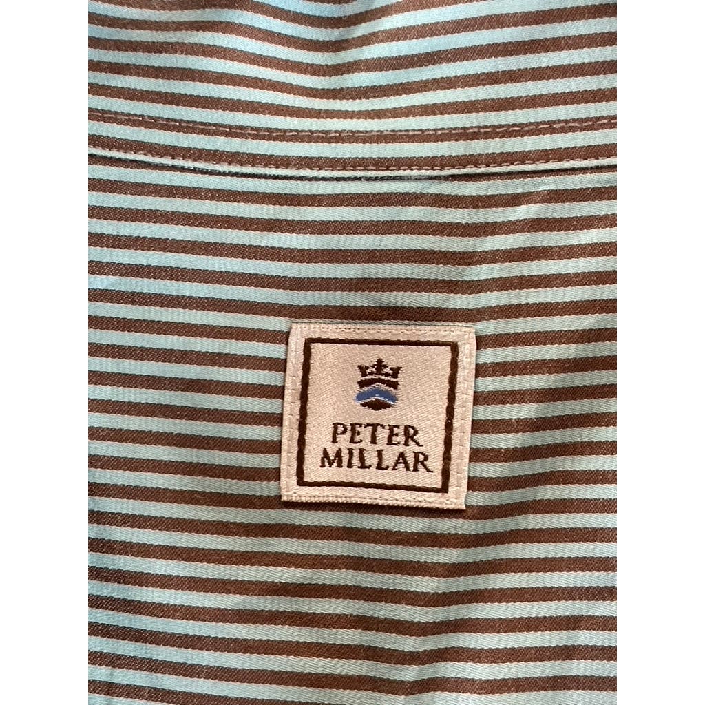 PETER MILLAR Men's Green/Brown Striped Vintage Button-Up Long Sleeve Shirt SZ XL