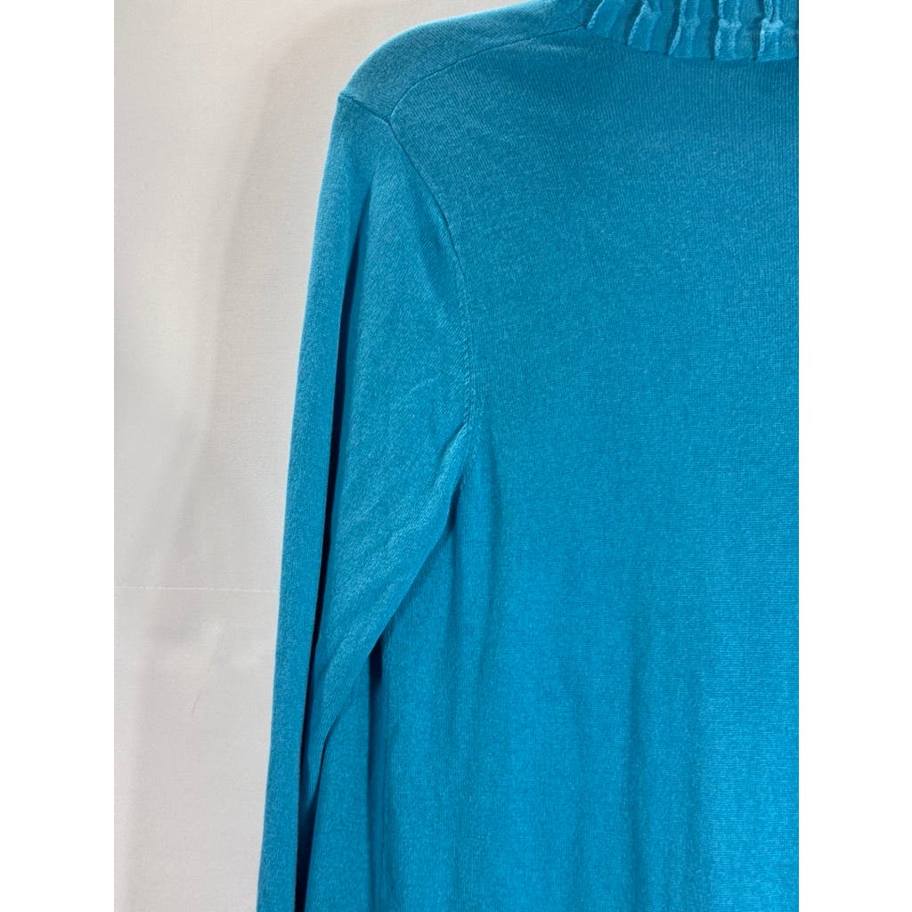 MAGASCHONI Women's Blue Ribbed Trim Silk-Cashmere Open-Front Cardigan SZ S