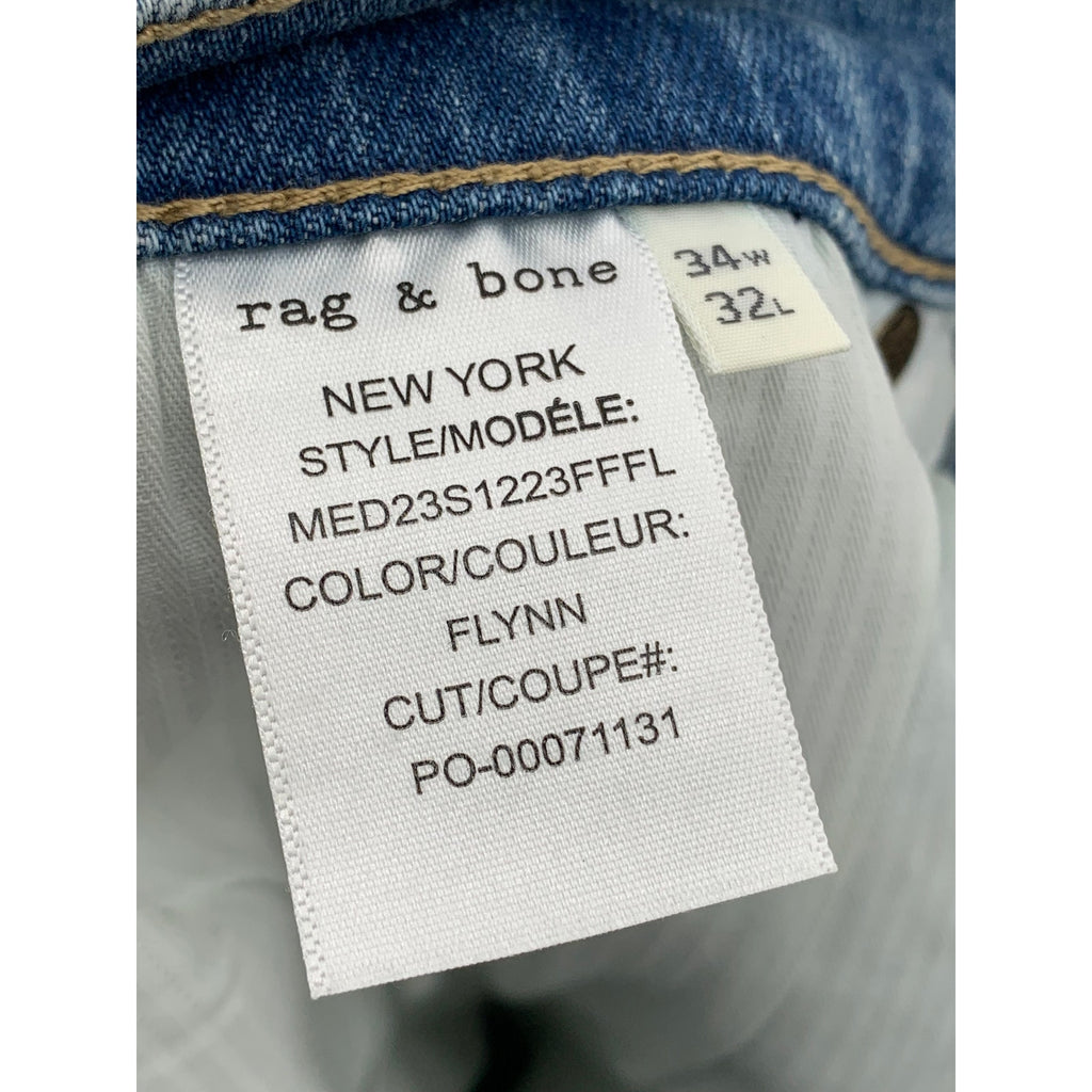 RAG & BONE Men's Flynn Light Blue Fit 2 Slim-Fit Five Pocket Jeans SZ 34X32