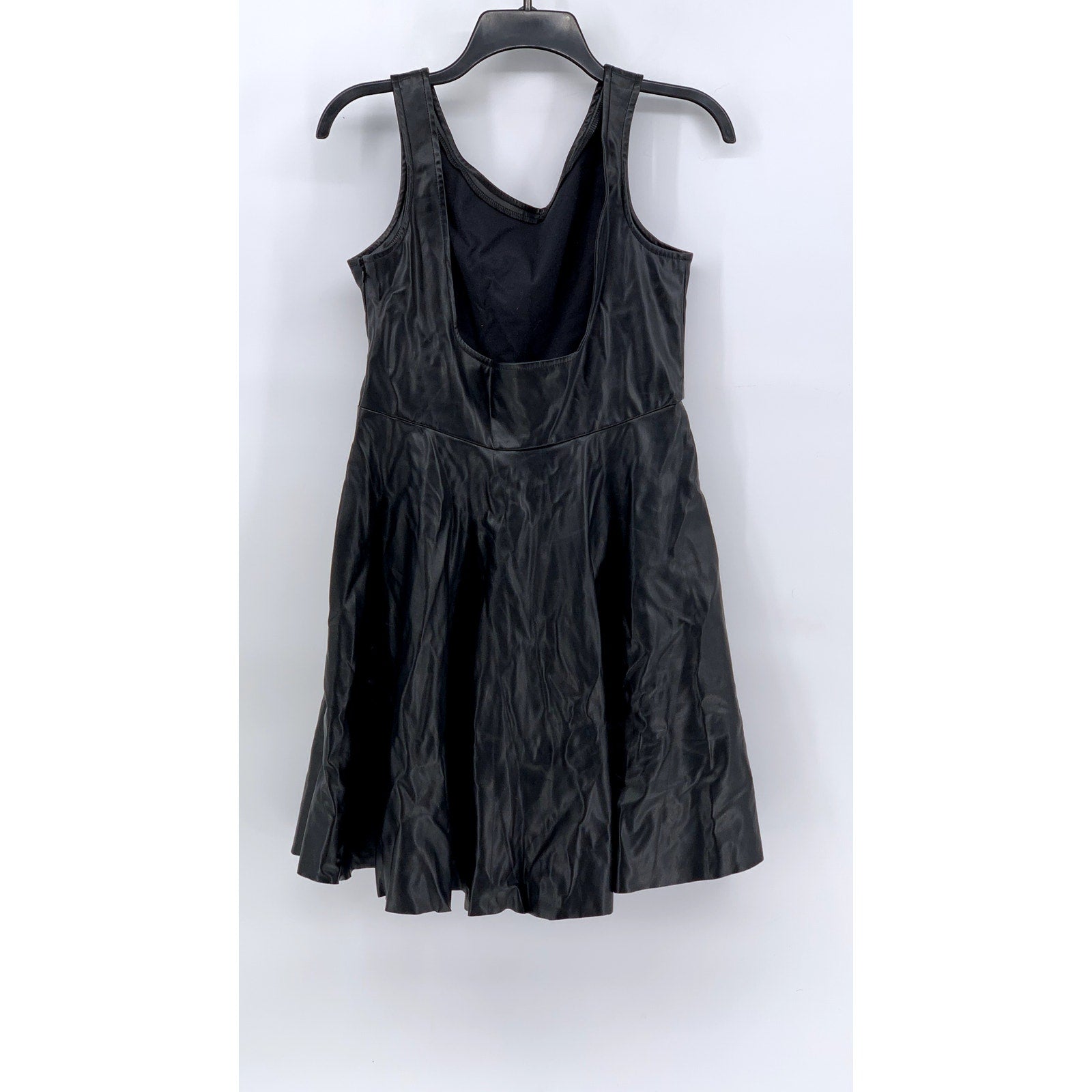 SHEIN Women's Black Faux Leather Scoop-Neck A-Line Tank Dress SZ 6