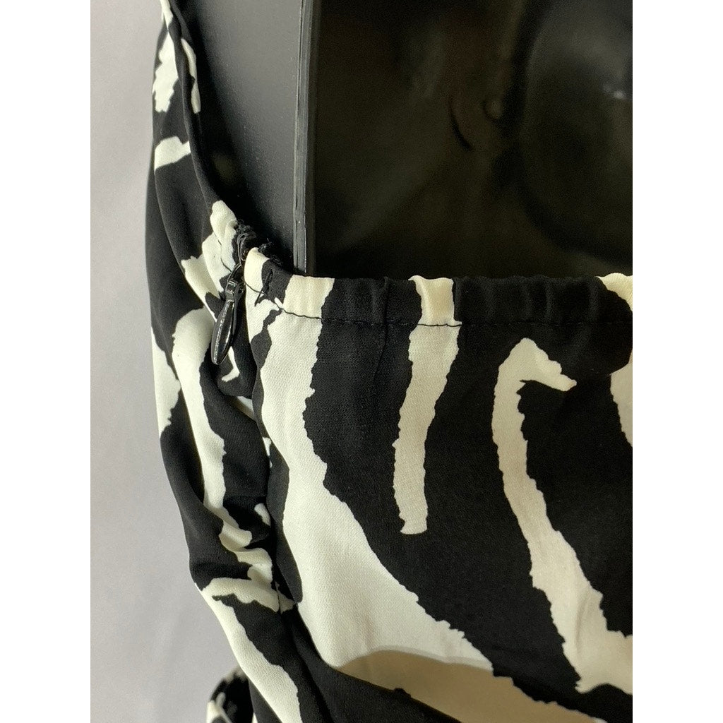 NASTY GAL Women's Black-White Zebra Print Cutout Halter-Neck Maxi Dress SZ 6