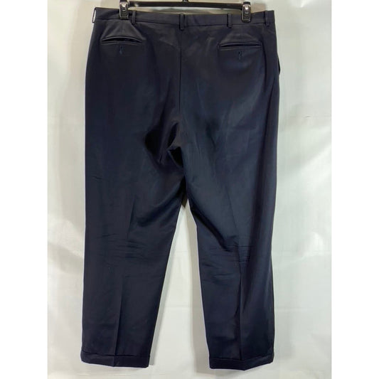 LANDS' END Men's Long Navy Comfort Waist Pleated Wool Cuffed Pant SZ 44L