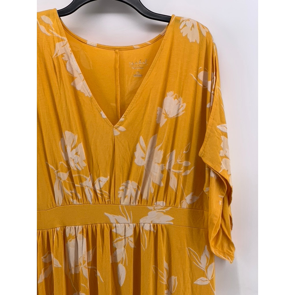 ISABEL Women's Maternity Mustard Floral 3/4 Sleeve V-Neck Maxi Dress SZ 2XL
