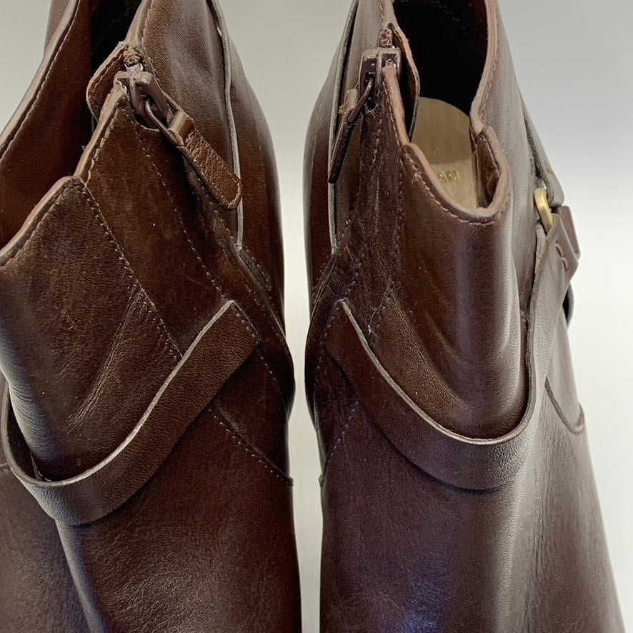 COLE HAAN Women's Brown Leather Calixta Round-Toe Side-Zipper Bootie SZ 10