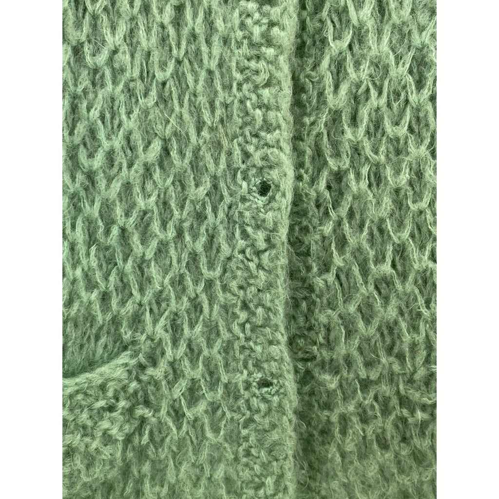ORBACH'S Women's Green Vintage Open-Knit Button-Up Wool-Mohair Cardigan SZ S
