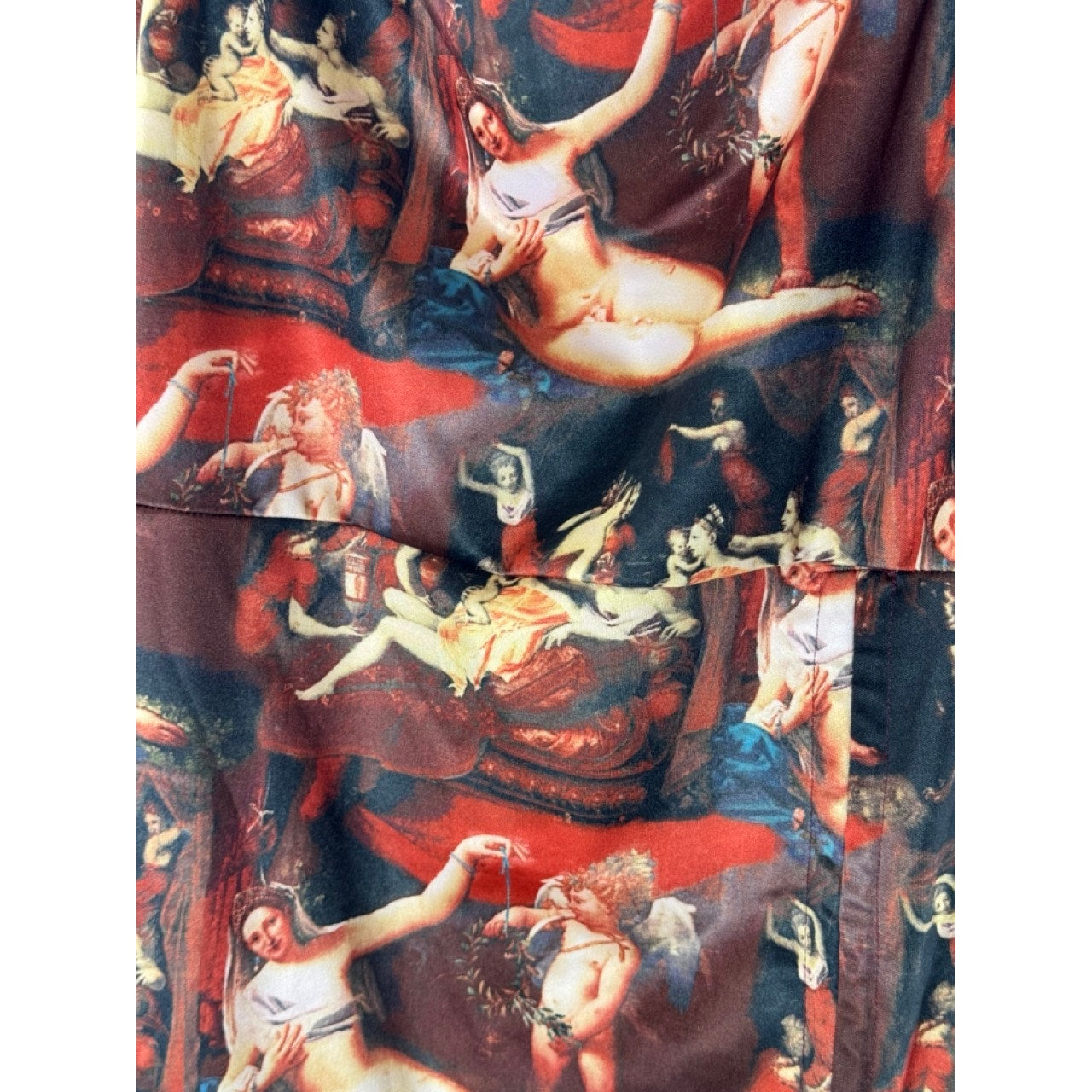 UNBRANDED Women's Multi Renaissance Straight-Neck Ruffle Ruched Mini Dress SZ M