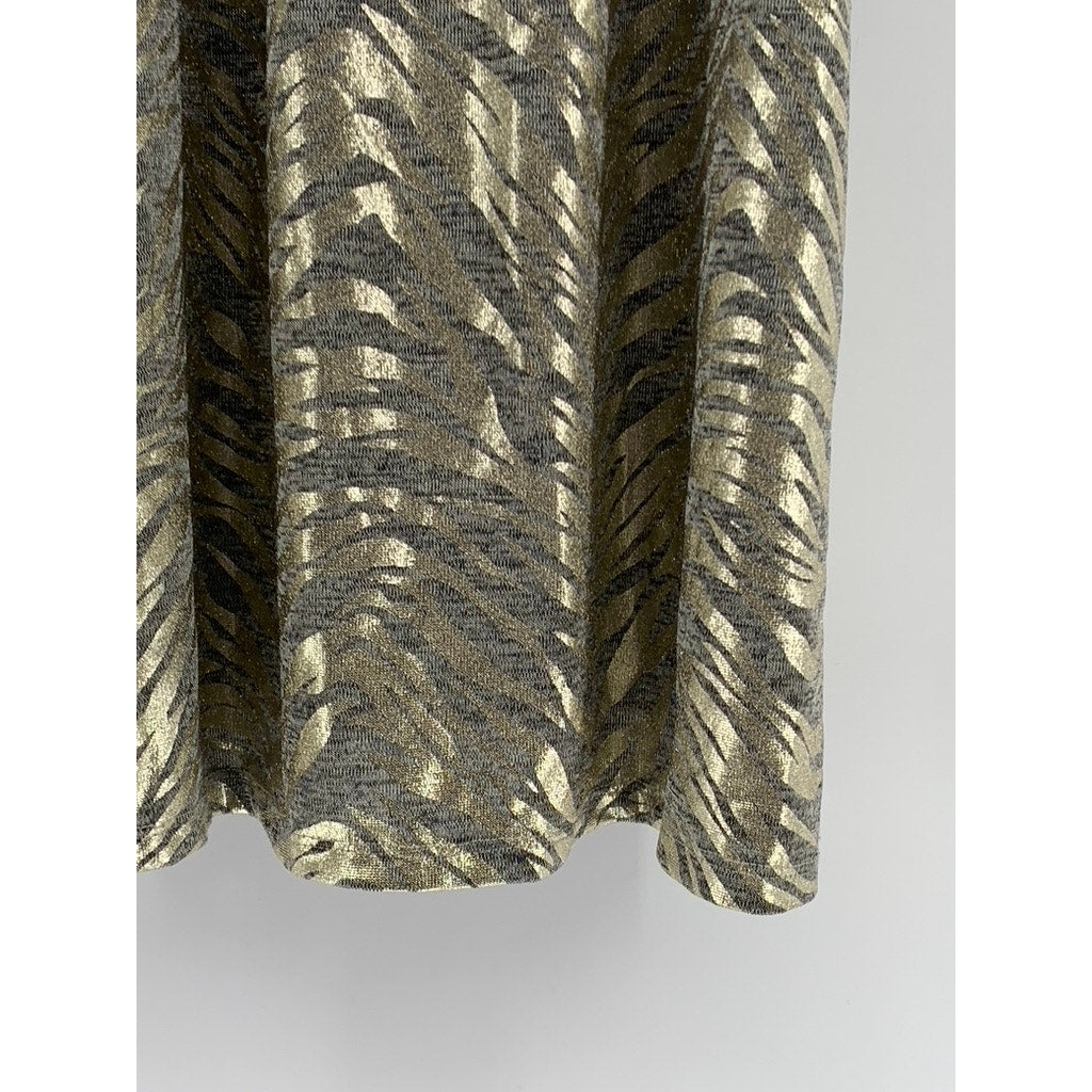 INC INTERNATIONAL CONCEPTS Women's Gray-Gold Metallic Animal Print Top SZ L