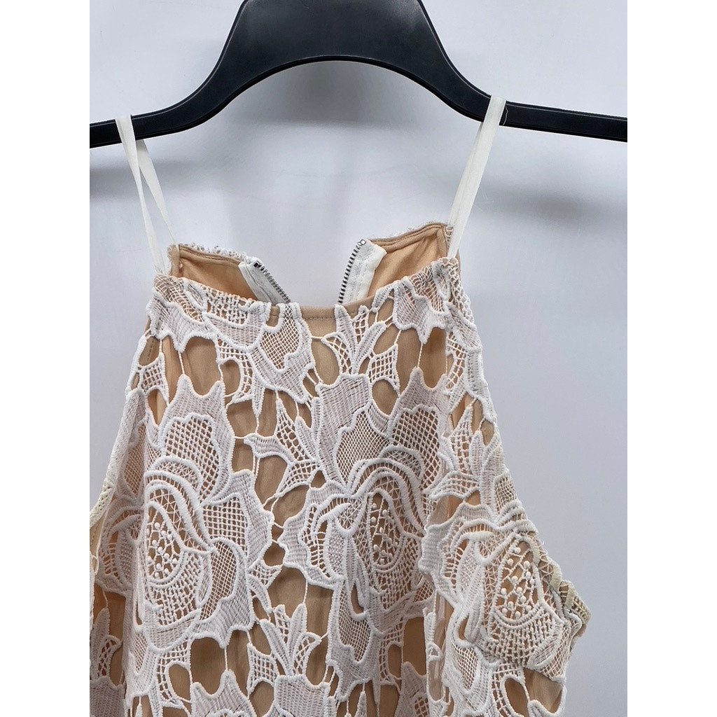 LULUS Women's Ivory High-Neck Lace Spaghetti Strap Mini Dress SZ M