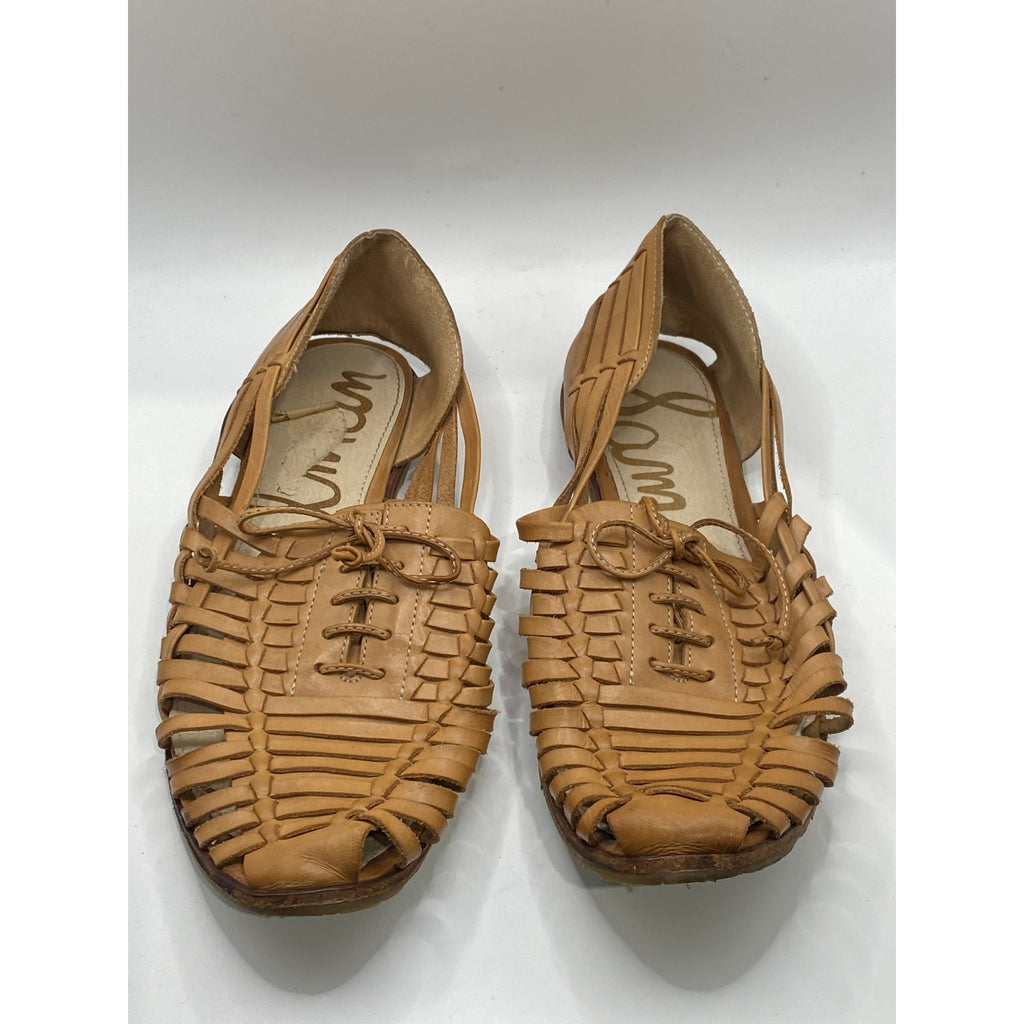 SAM EDELMAN Women's Brown Leather Avianna Lace-Up Huarche Flats SZ 8.5
