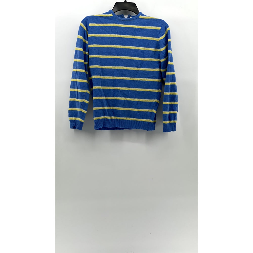 UNBRANDED Women's Blue-Yellow Striped Knit Long Sleeve Crewneck Sweater SZ S