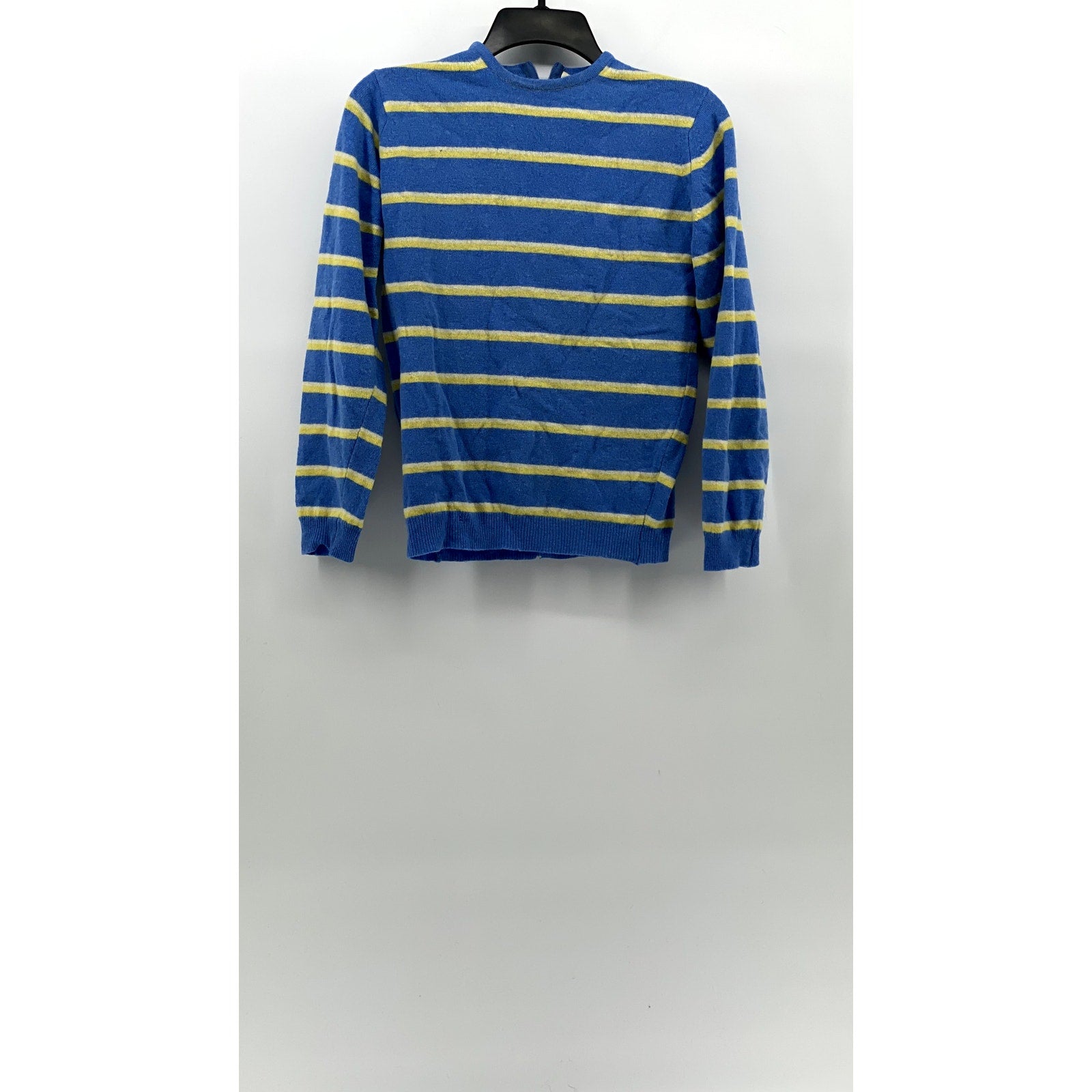 UNBRANDED Women's Blue-Yellow Striped Knit Long Sleeve Crewneck Sweater SZ S