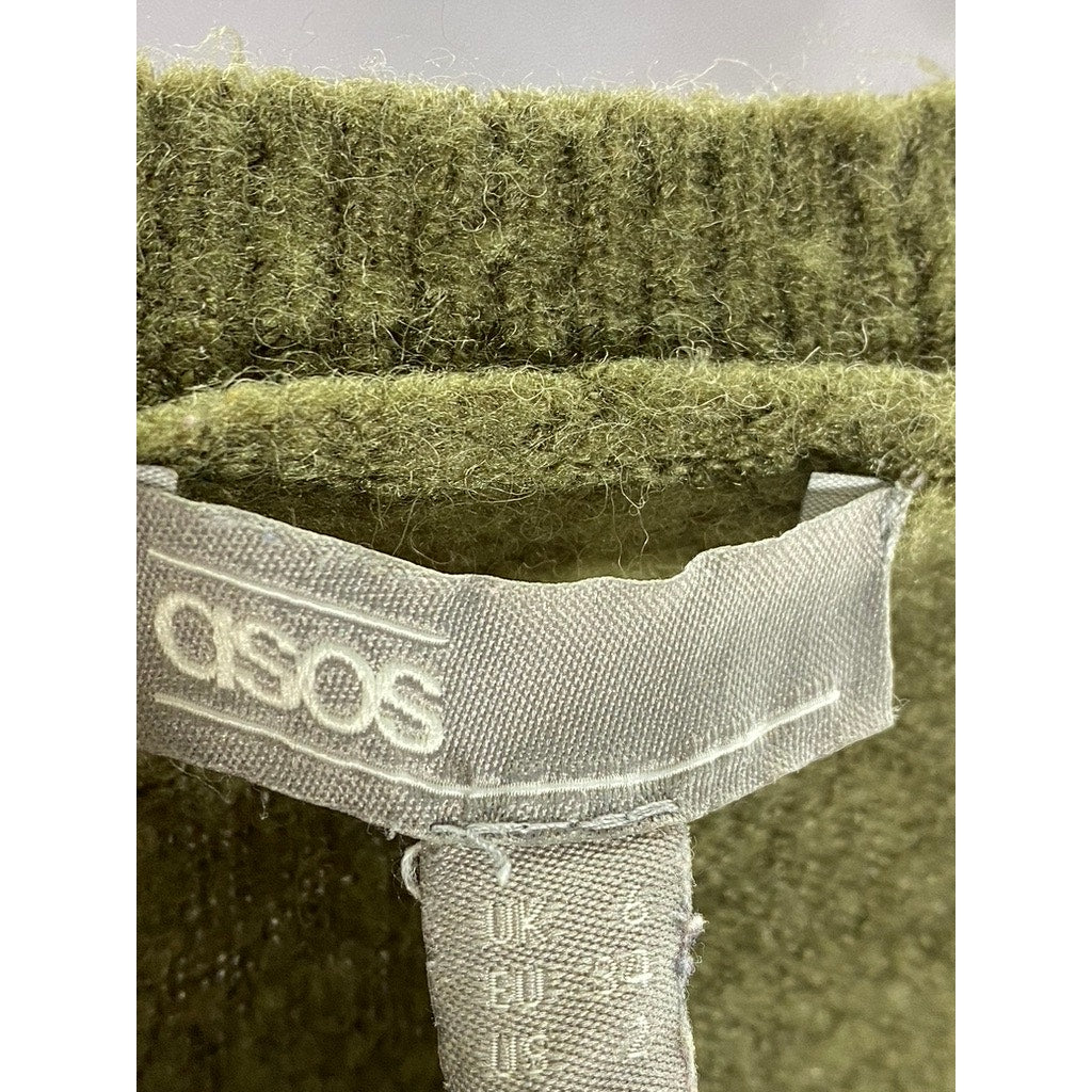 ASOS Women's Olive Green V-Neck Pullover Knit Dropped Shoulder Sweater SZ 2