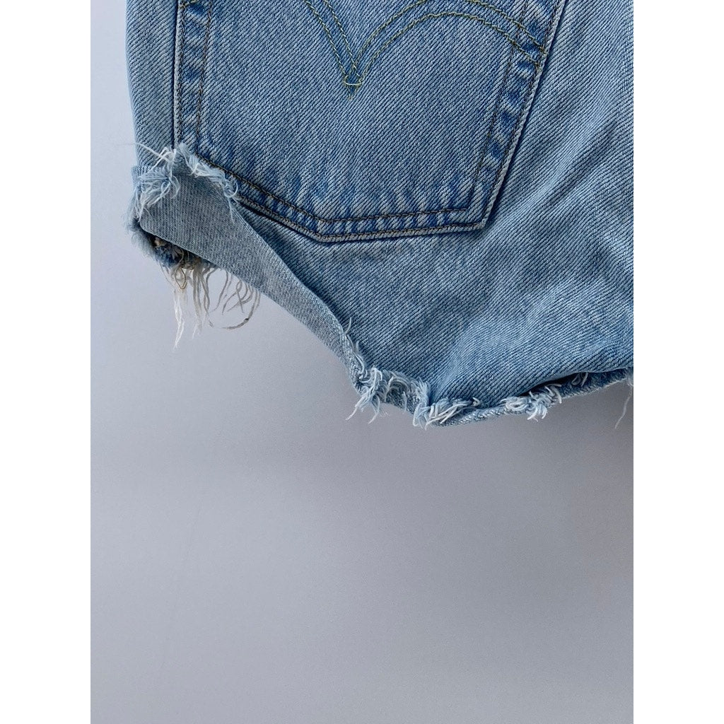 LEVI'S Women's Light Blue Denim 501 Distressed Five-Pocket High-Rise Short SZ 29