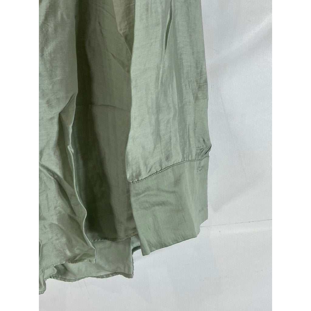 H&M Men's Green Relaxed-Fit Button-Up Long Sleeve Lightweight Collared Top SZ M