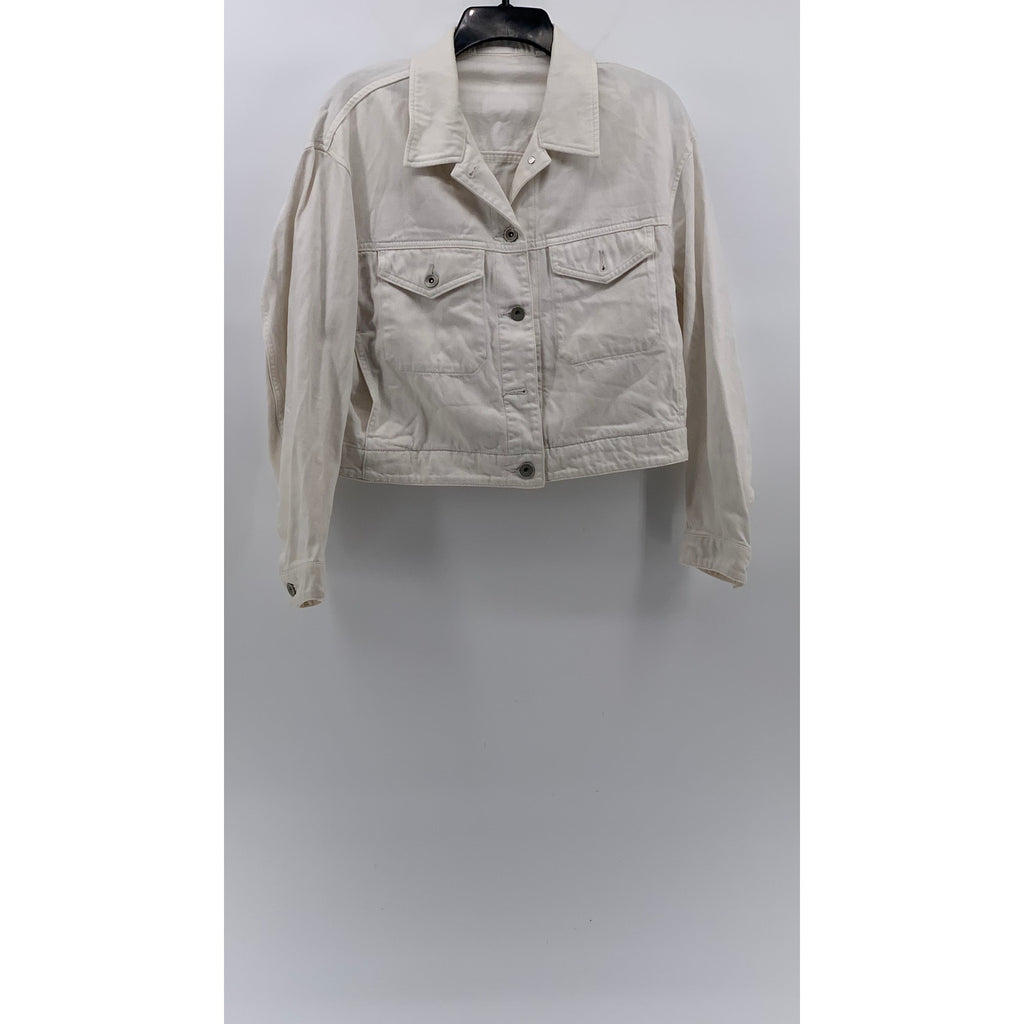 UNIQLO Women's White Denim Button-Up Long Sleeve Cropped Jacket SZ M