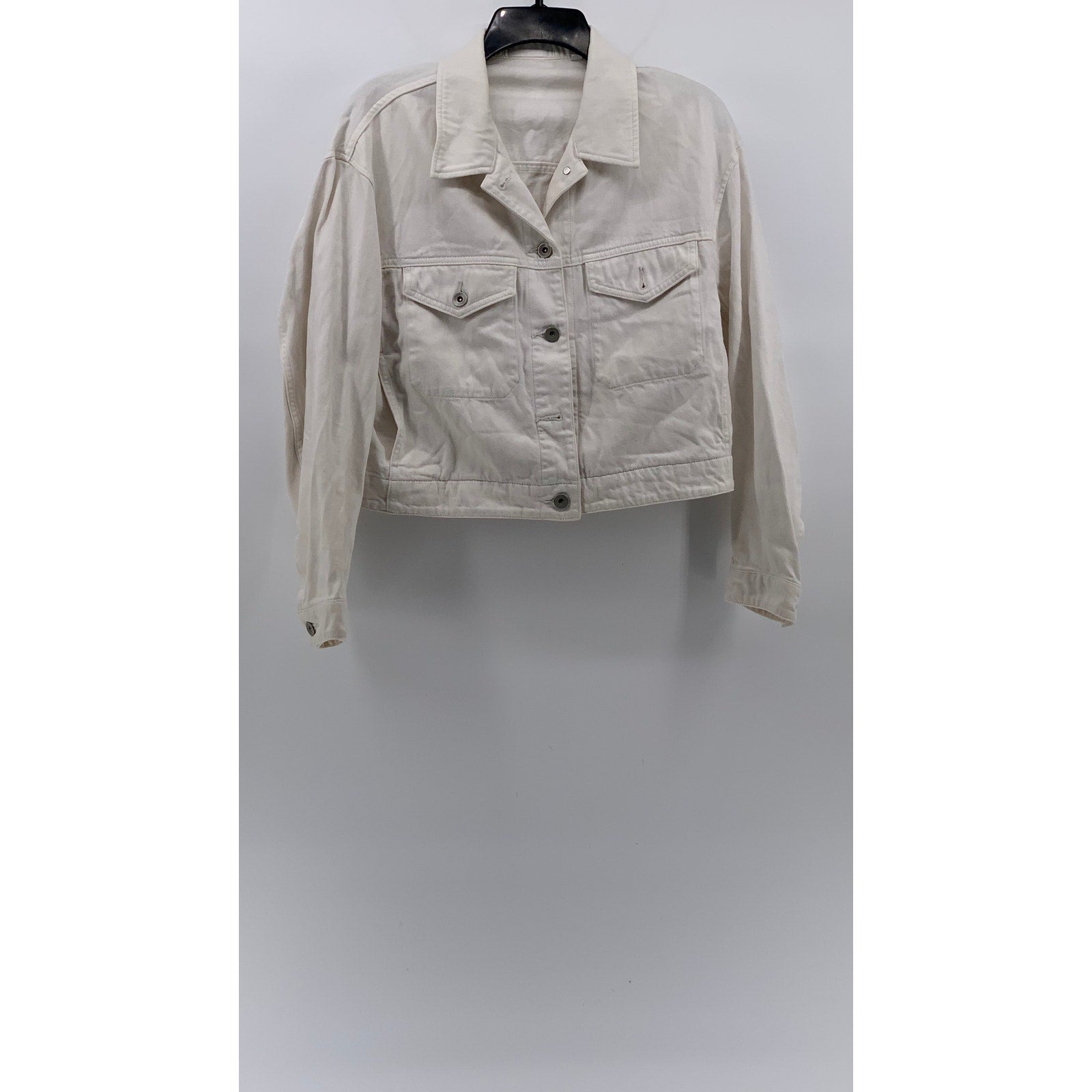 UNIQLO Women's White Denim Button-Up Long Sleeve Cropped Jacket SZ M