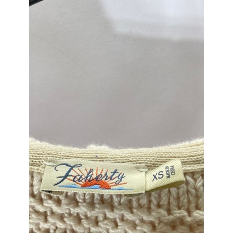 FAHERTY Women's Beige Crochet Knit V-Neck Poppy Pullover Hoodie SZ XS