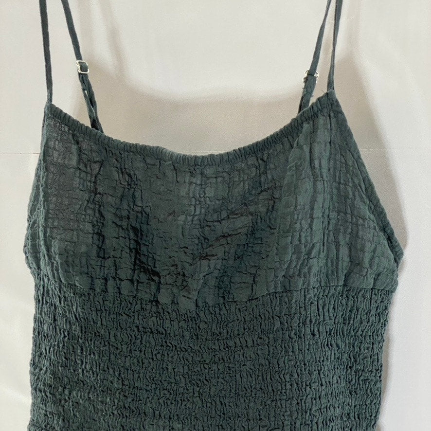ZARA Women's Dark Gray Straight Neckline Adjustable Strap Ruffle-Hem Top SZ XL