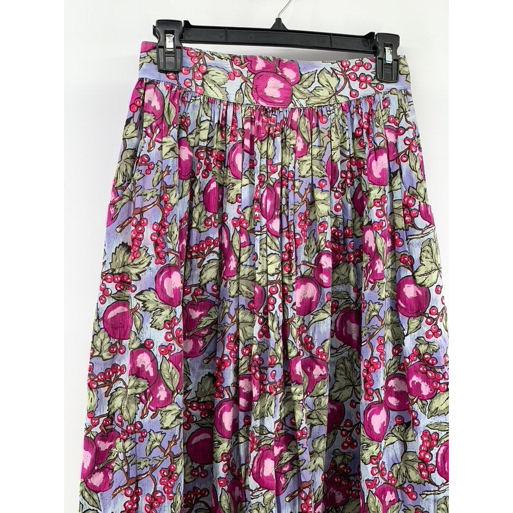 RUFF HEWN Women's Vintage Pink Floral Print Pleated A-Line Midi Skirt SZ 8