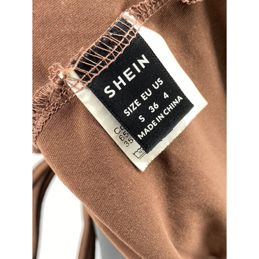 SHEIN Women's Brown Ruched Flirla Asymmetrical Hem Halter Crop Tank Top SZ 4