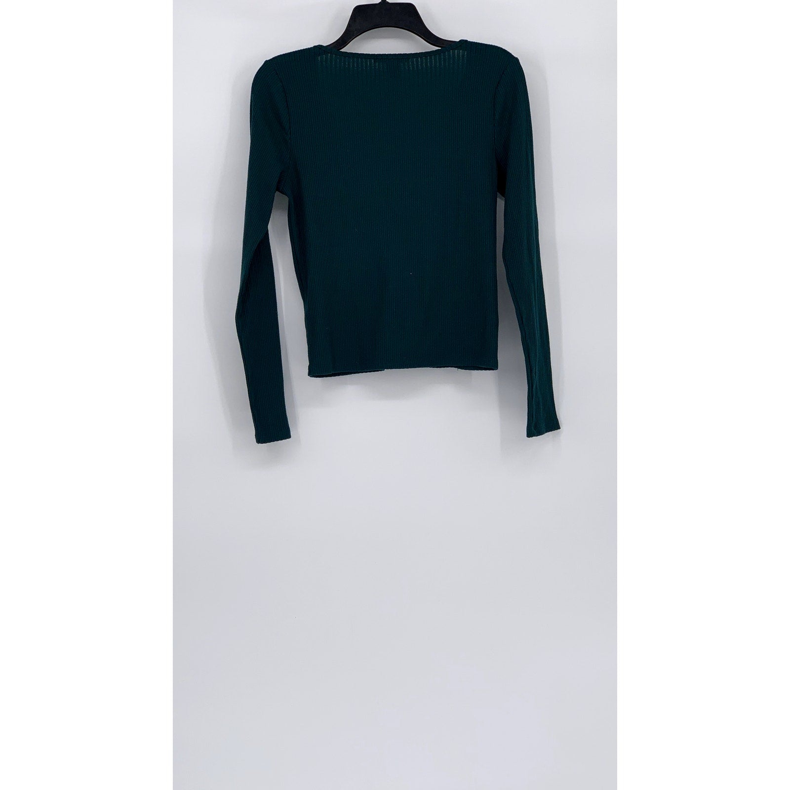 FOREVER 21 Women’s Emerald Green V-Neck Ribbed Long Sleeve Top SZ L