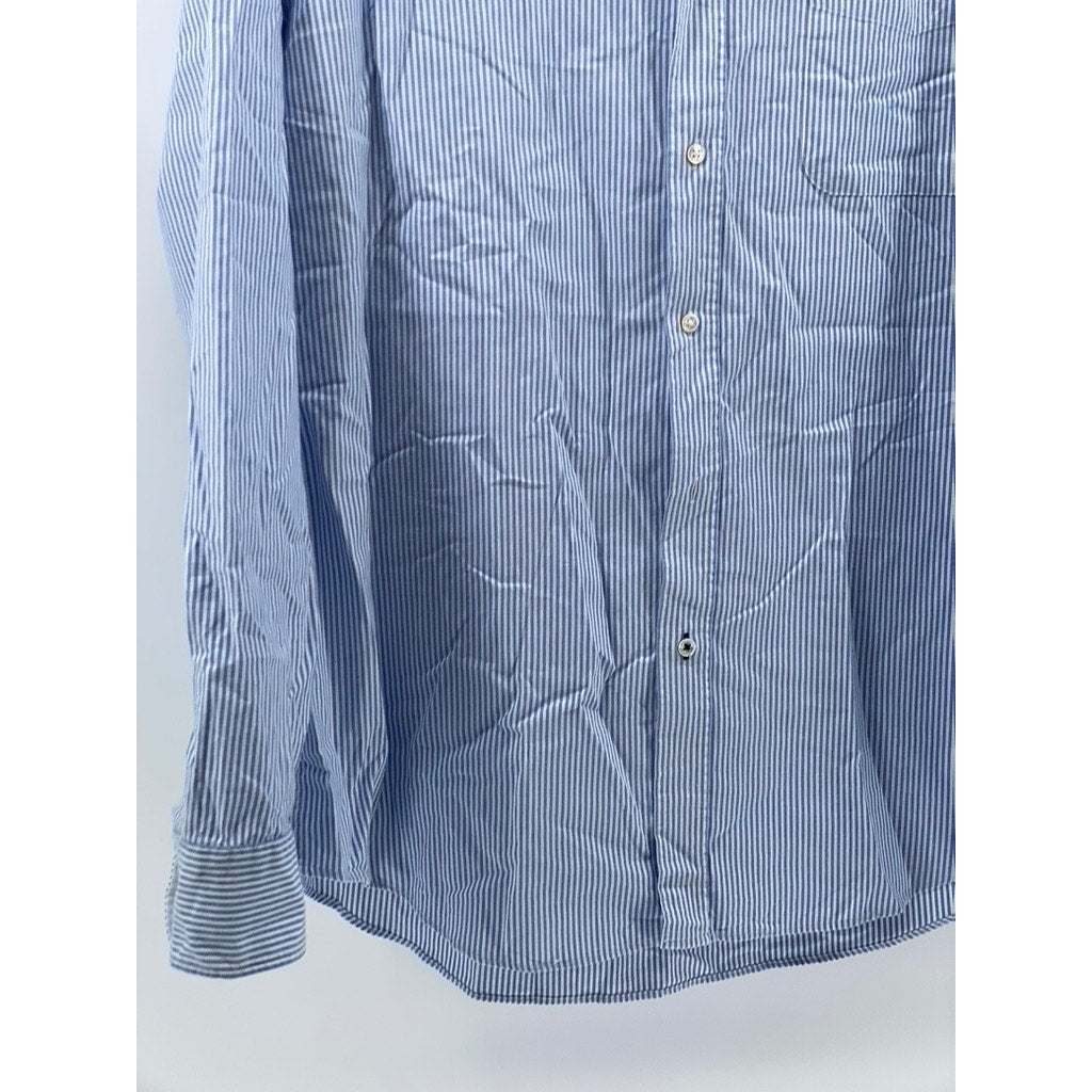 J.MCLAUGHIN Men's Blue-White Micro Stripe Button-Up Regular-Fit Shirt SZ L