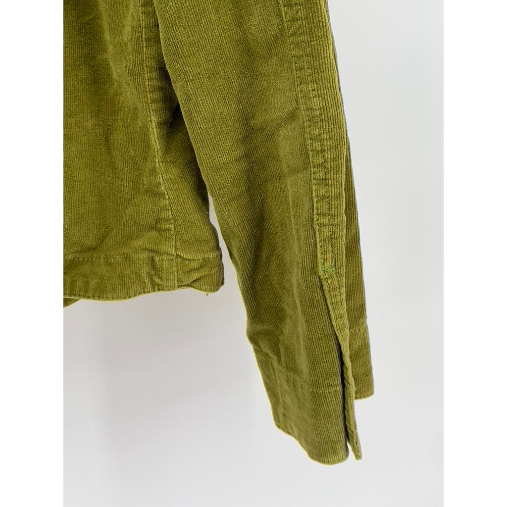 LIVE A LITTLE Women's Vintage Green Olive Corduroy Shirt Button Jacket SZ PL