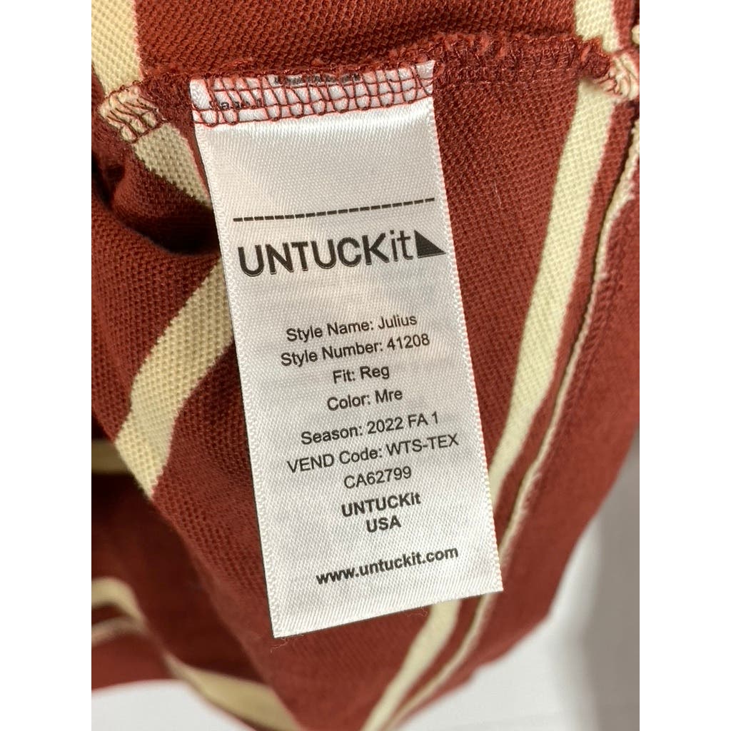 UNTUCKIT Men's Red/Yellow Julius Striped Regular-Fit Long Sleeve Polo Shirt SZ M