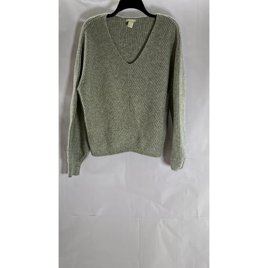 H&M Women's Gray V-Neck Rib Knit Pullover Sweater SZ M
