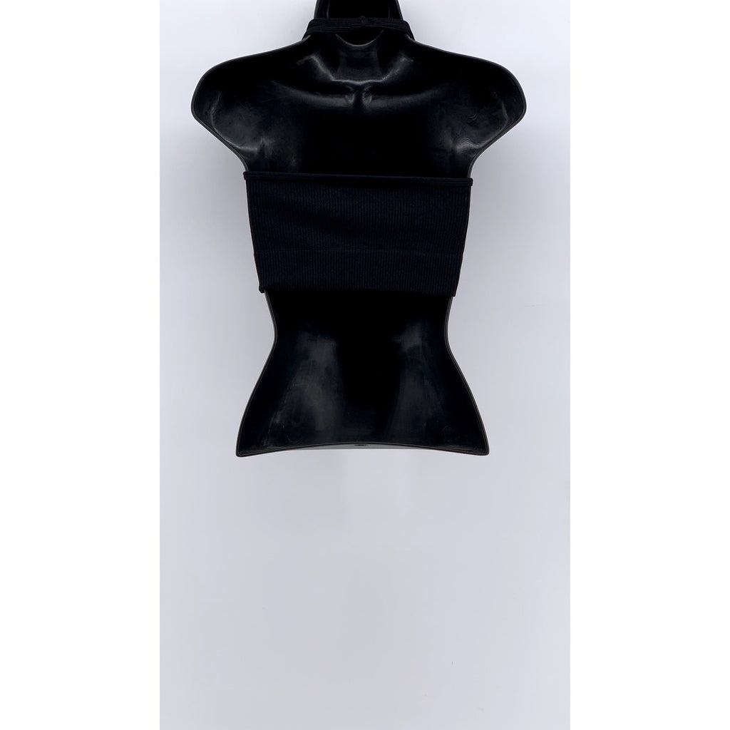 UNBRANDED Women's Black Ribbed Halter Crop Top SZ S