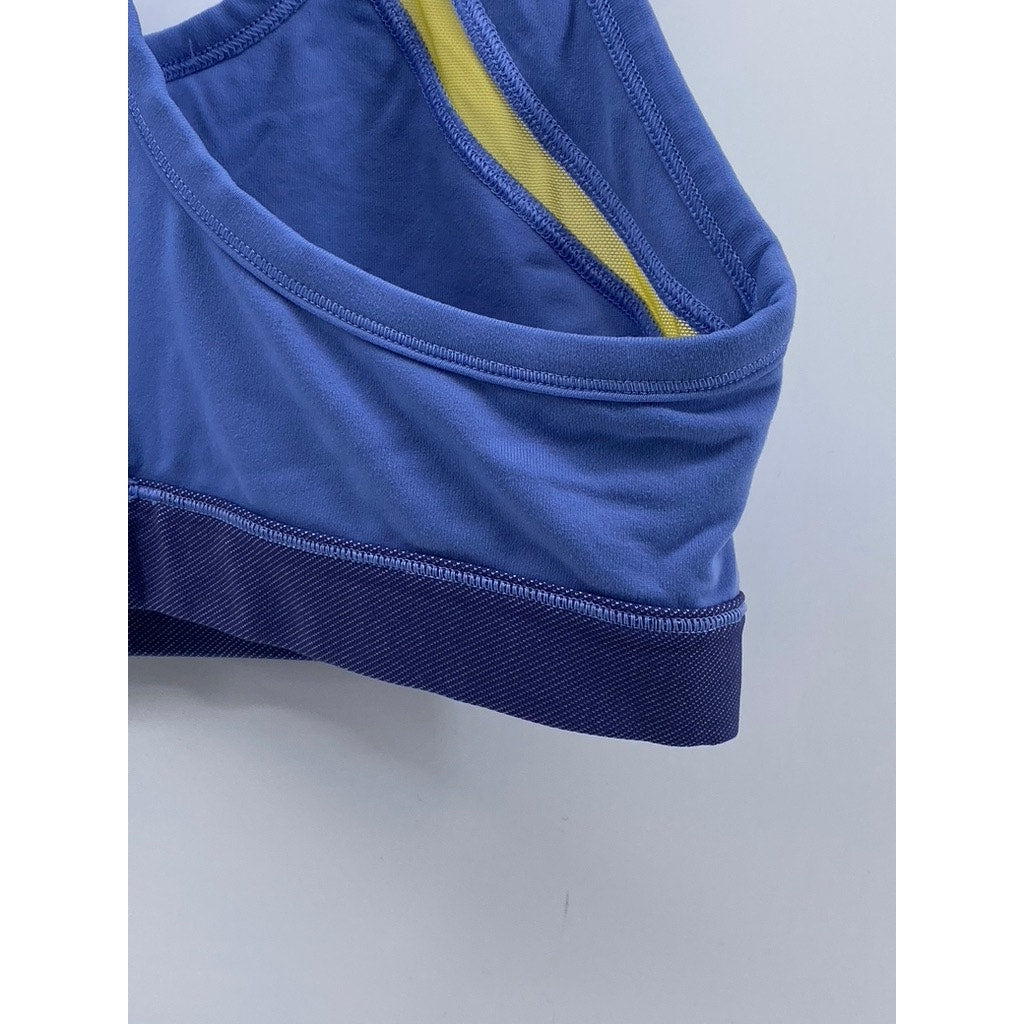 UNBRANDED Women's Blue-Yellow Striped Racerback Sports Bra SZ S