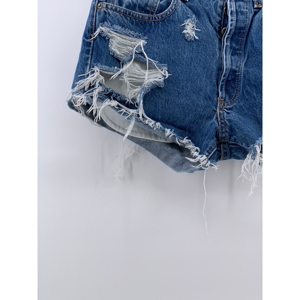 ABERCROMBIE & FITCH Women's Vintage Blue Distressed Button-Fly Denim Jeans SZ 8