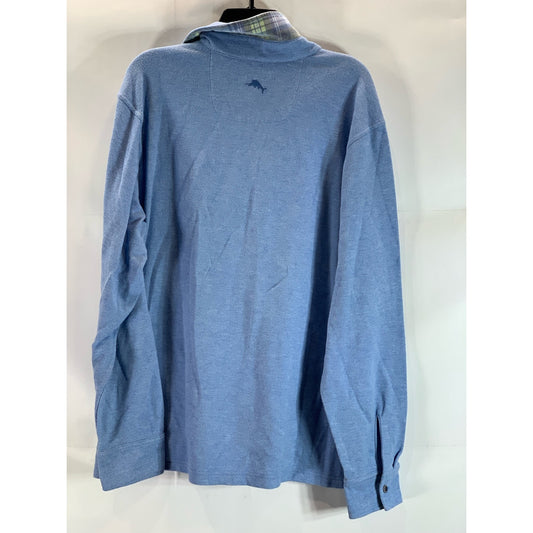 TOMMY BAHAMA Men's Light Blue Quarter Button Stand Collar Pullover Sweater SZ XL