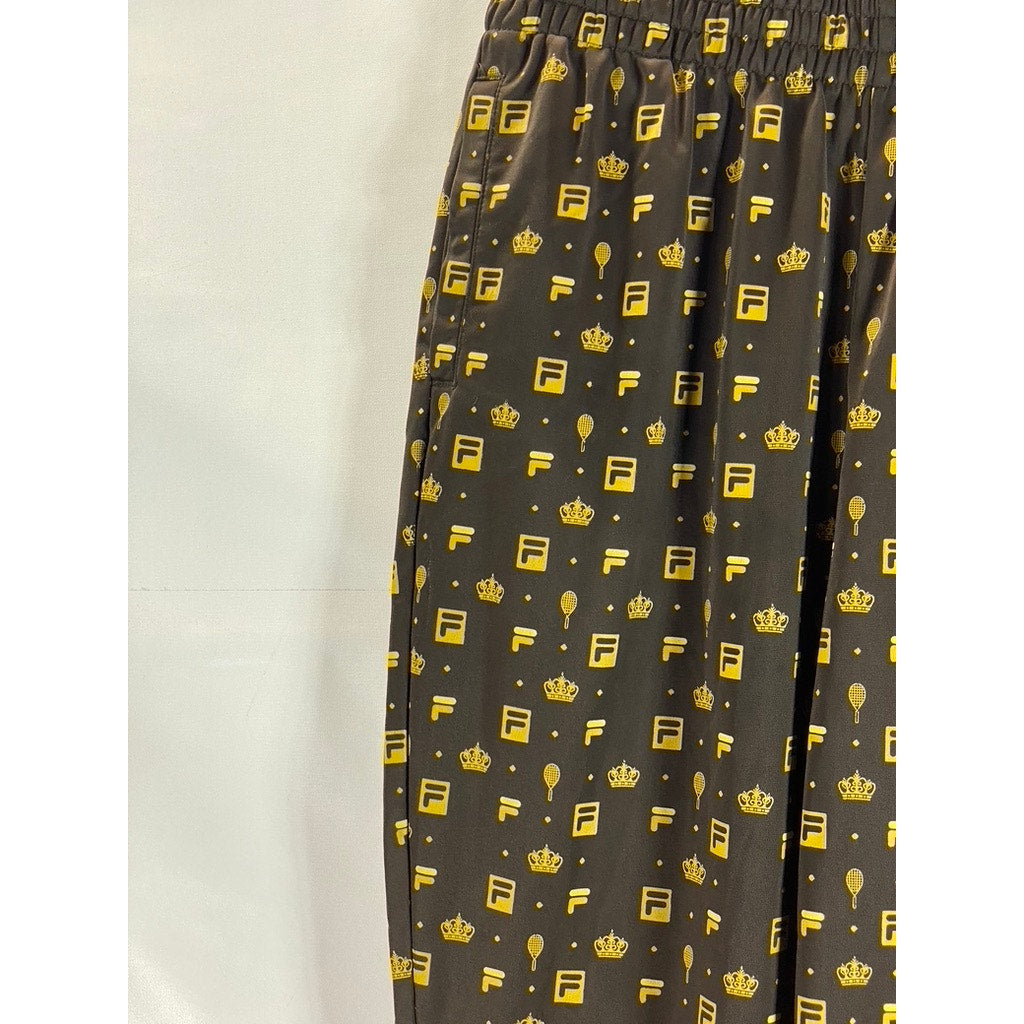 FILA For Urban Outfitters Men's Brown/Gold Monogram Zipper-Cuff Track Pants SZ S