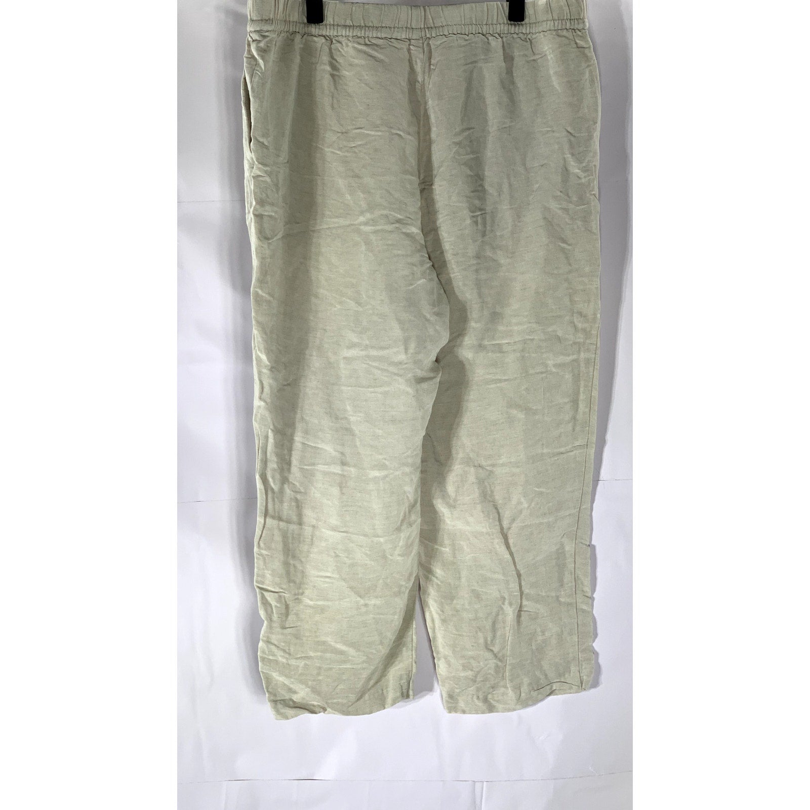 H&M Women's Beige Drawstring Waist Linen-Blend Straight-Leg Casual Pant SZ L