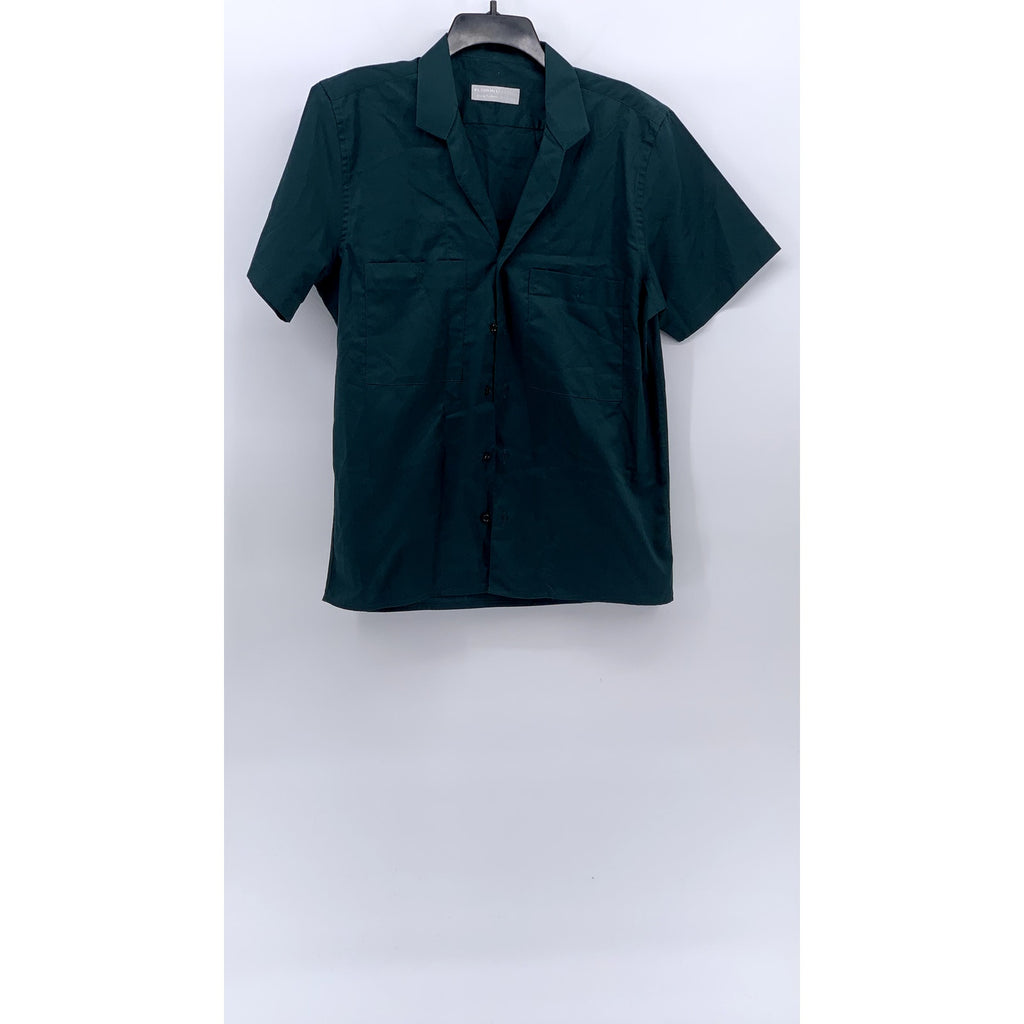 FASHION GALERIA Men's Dark Green Short Sleeve Button-Up Regular-Fit Shirt SZ M
