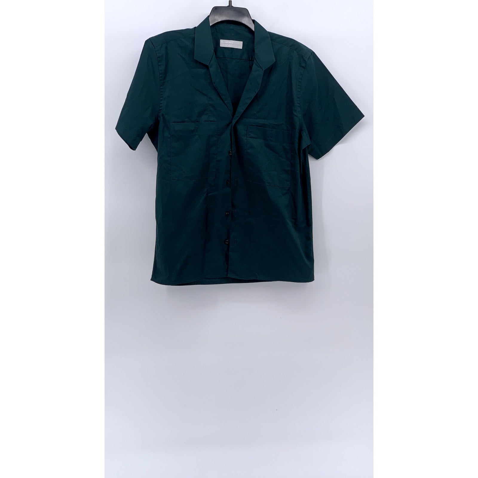FASHION GALERIA Men's Dark Green Short Sleeve Button-Up Regular-Fit Shirt SZ M