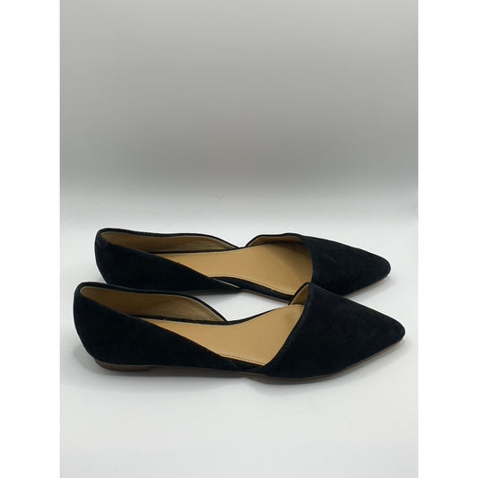 J.CREW FACTORY Women's Black Suede Leather Zoe D'Orsay Pointed-Toe Flats SZ 8.5