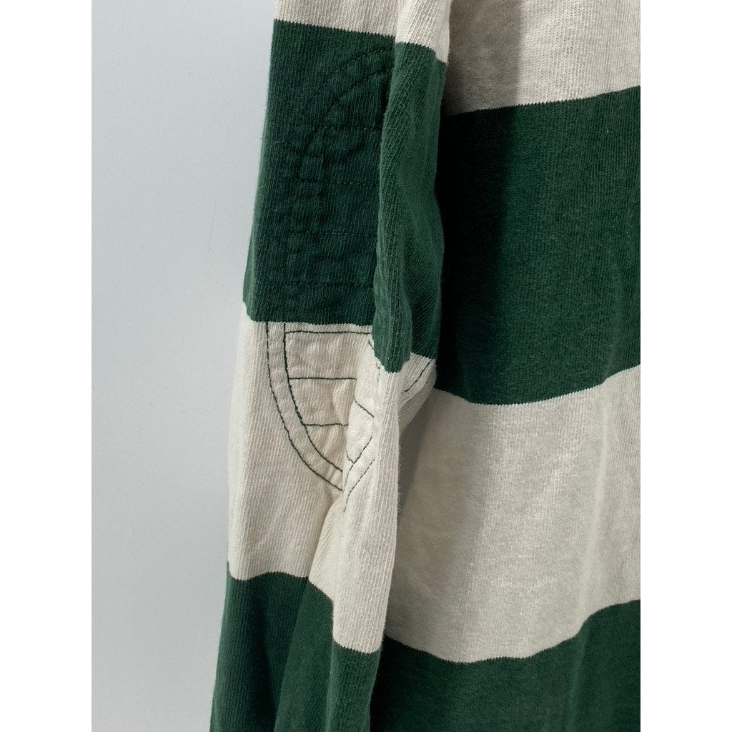 POLO RALPH LAUREN Men's Green-White Striped Custom Fit Rugby Polo Shirt SZ XL