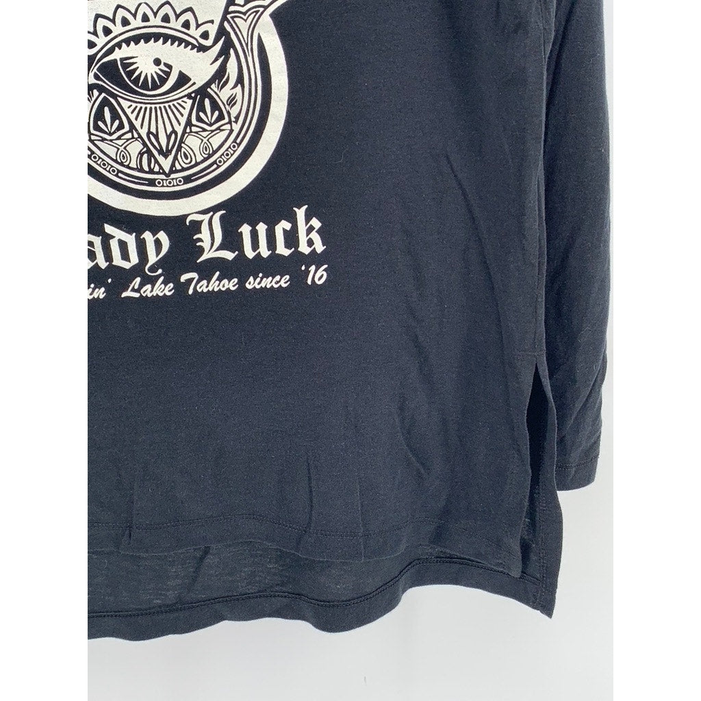 SPORT-TEK Women's Black Graphic Printed Lady Luck Hooded Sweatshirt SZ L