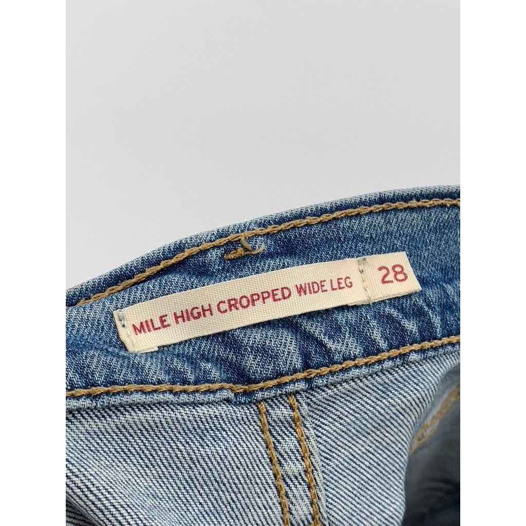 LEVI'S Women's Blue Denim Mile High Wide-Leg Button-Fly Cropped Jeans SZ 28