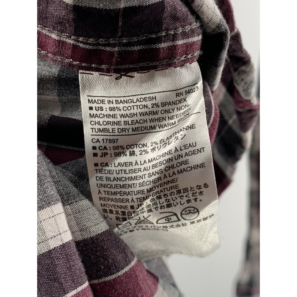 BANANA REPUBLIC Women's Gray-Burgundy Plaid Stretch Tailored Slim Fit Shirt SZ S