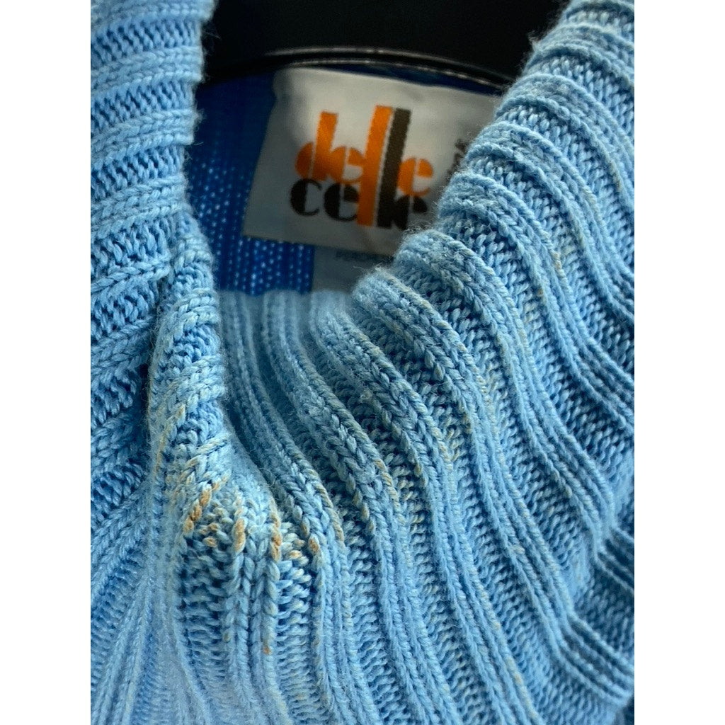 DELLE CELLE Women's Vintage Blue Virgin Wool Knit Turtleneck Sweater SZ 46