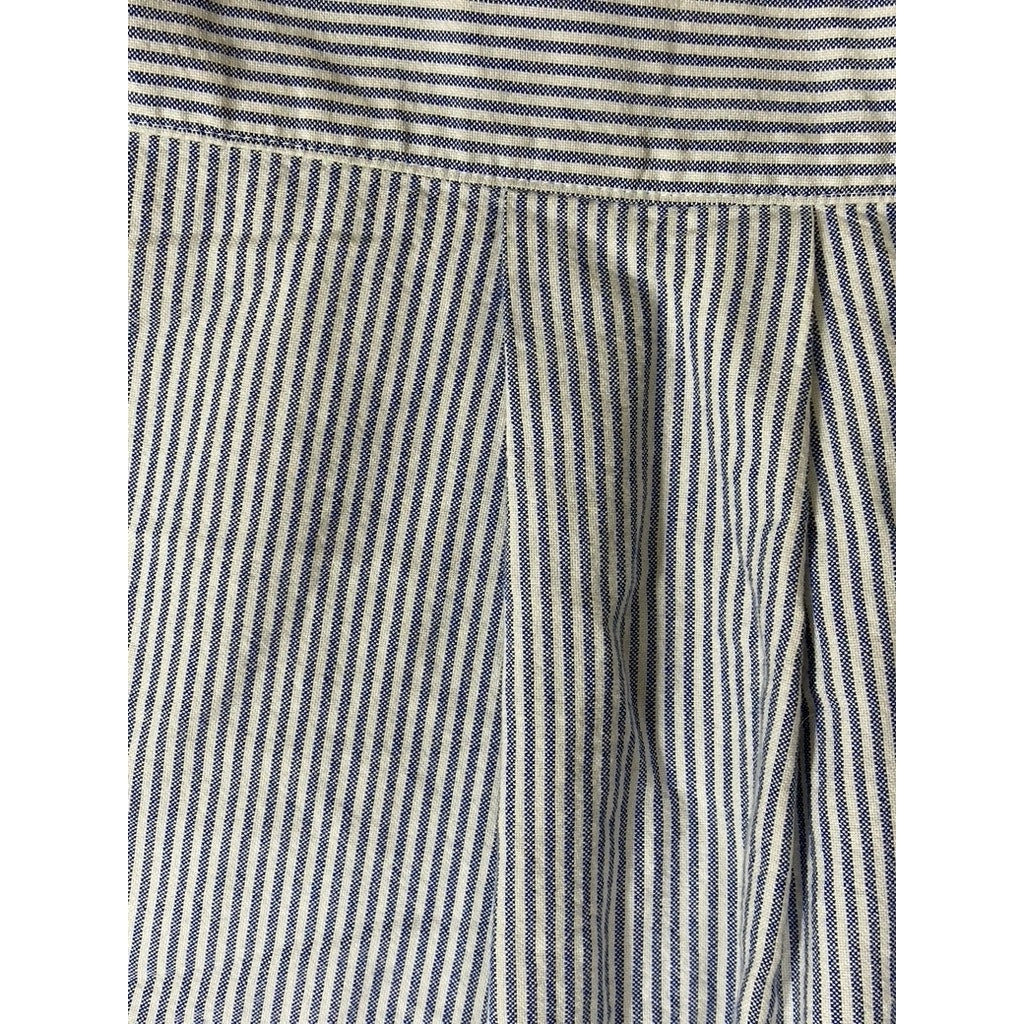 BEACHLUNCHLOUNGE Women's Blue-White Striped Regular-Fit Button-Up Top SZ M
