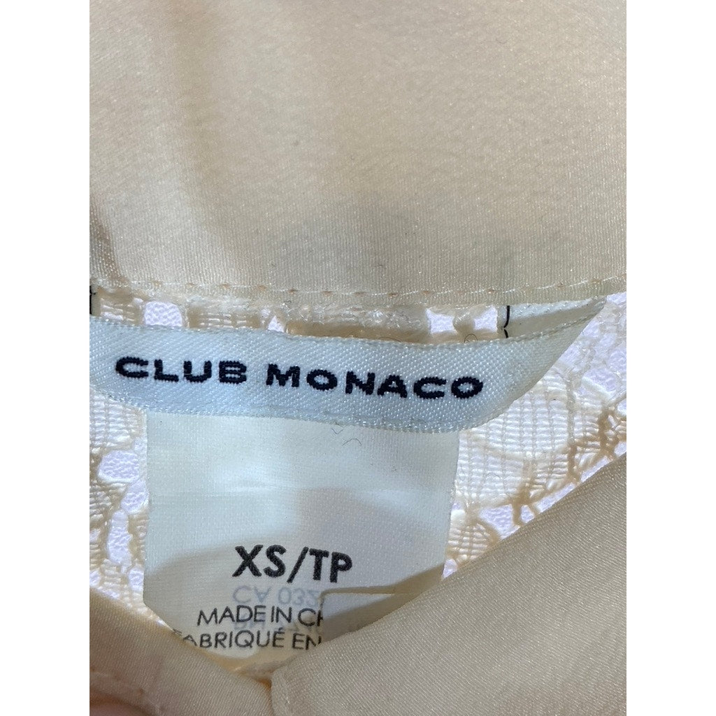CLUB MONACO Women's Beige Floral Lace Button-Up Long Sleeve Top SZ XS