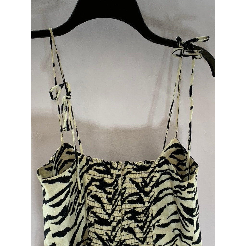 REFORMATION Women's Black/White Starling Zebra Print Tie-Strap Mini Dress SZ 8