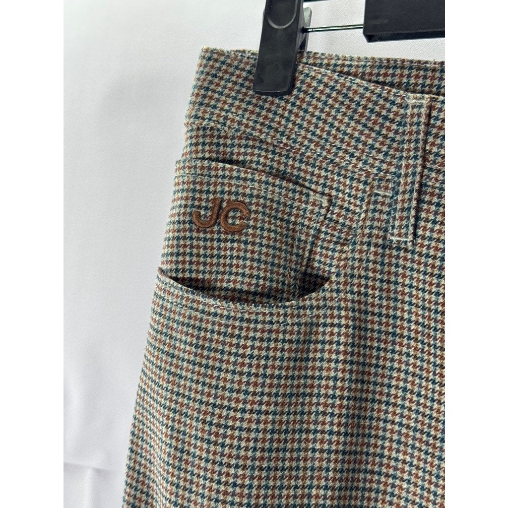 JACOB COHEN Women's Brown Houndstooth Debbie Super Flare Trousers SZ 26