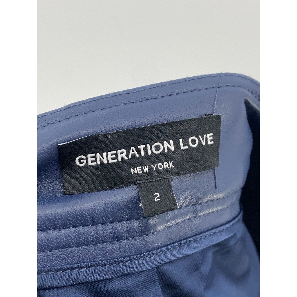GENERATION LOVE Women's Dark Blue Lambert Button-Front Faux Leather Shorts SZ 2