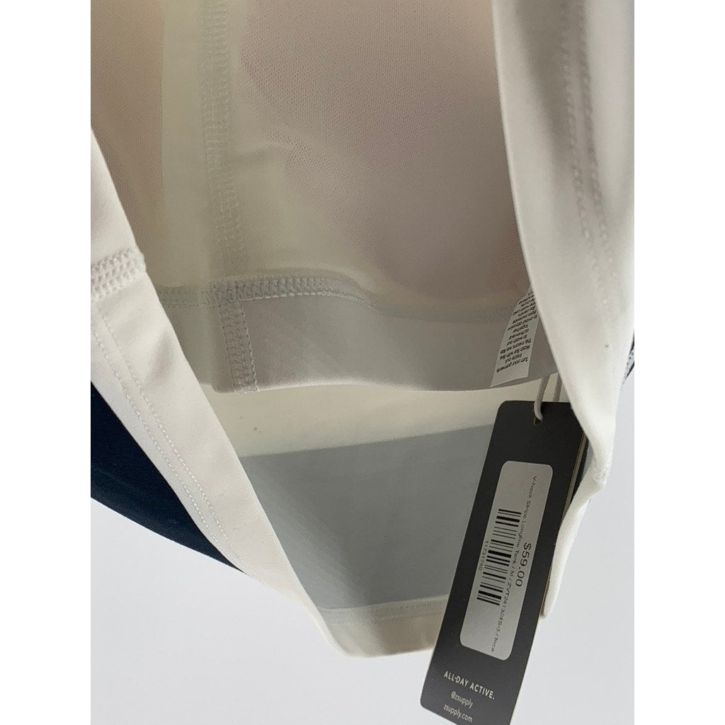 Z SUPPLY Women's Blue-White V-Neck Sleeveless Striped Longline Active Tank SZ M