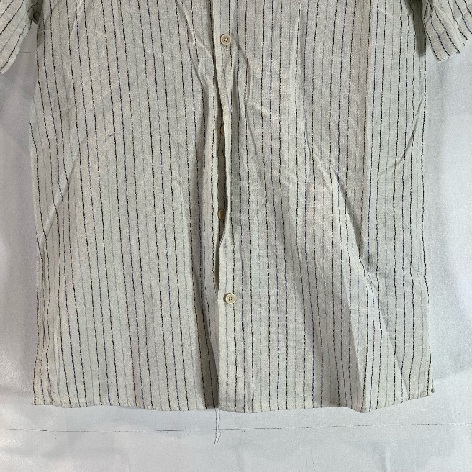ZARA Men's White Striped Regular-Fit Button-Up Short Sleeve Shirt SZ S